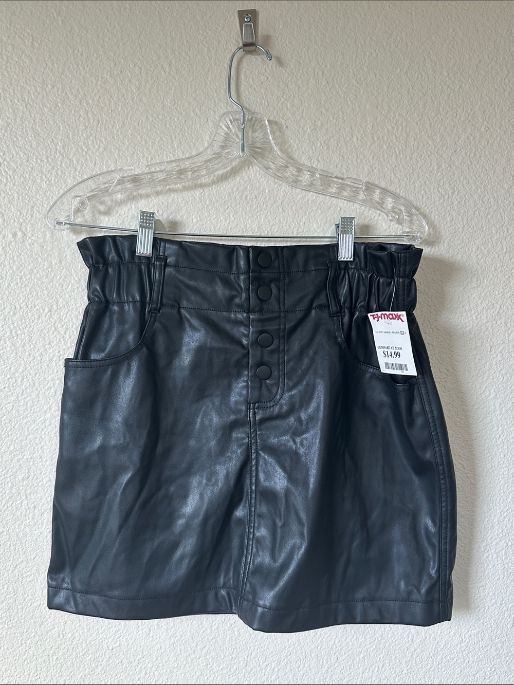 Ci Sono Black Faux Leather Paperbag Waist Mini Skirt NWT Medium